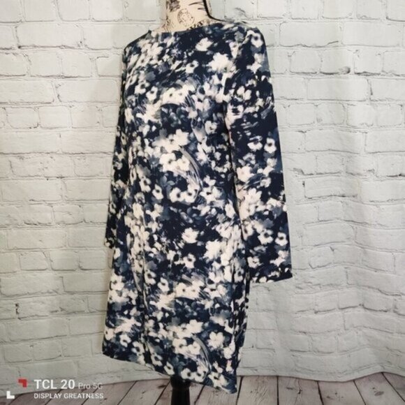 ZARA WOMAN Blue White Floral IKAT print Dress M NEW - Picture 3 of 10